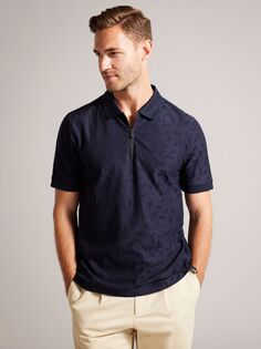 Рубашка-поло с текстурированной молнией обычного размера Ted Baker, синий темно-синий