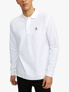Классическая рубашка-поло из пике с длинными рукавами Psycho Bunny, белый