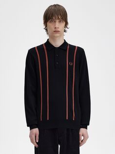 Текстурированная трикотажная рубашка-поло с длинными рукавами Fred Perry, черный красный