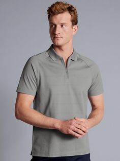 Рубашка-поло Tyrwhitt с текстурой попкорна и воротником-молнией Charles Tyrwhitt, серебристо-серый