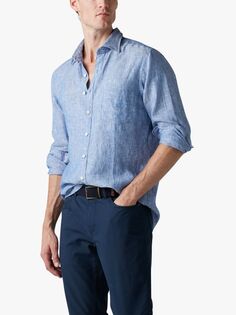 Льняная рубашка приталенного кроя с длинными рукавами Seaford Rodd &amp; Gunn, джинсовая ткань