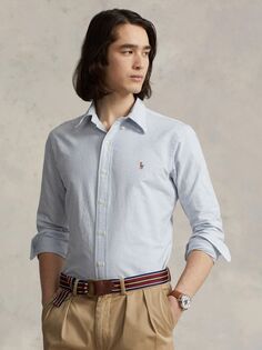 Оксфордская рубашка поло индивидуального кроя Ralph Lauren, полосатый синий/белый