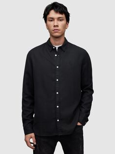 Рубашка Laguna Regular Fit из смесового льна AllSaints, мытый черный