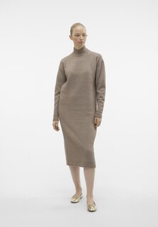Платье Vero Moda KADEN HIGH NECK CALF DRESS, цвет brown lentil detail/melange