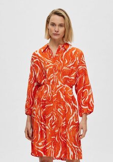 Платье-рубашка Selected Femme SLFSIRINE 3/4 SHORT, оранжевый цвет aop