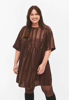 Платье-рубашка Zizzi MED STRIBER OG 1/2 ÆRMER, цвет chestnut