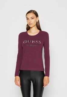 Топ с длинными рукавами Guess ФУТБОЛКА LOGO MICRO STUDS, черная вишня