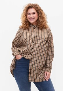 Рубашка Zizzi В КЛЕТКУ С РЮШАМИ, цвет brown check