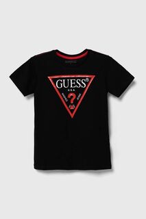 Детская хлопковая футболка Guess, черный