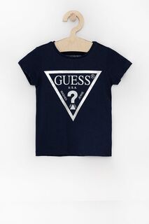 Детская хлопковая футболка Guess, темно-синий