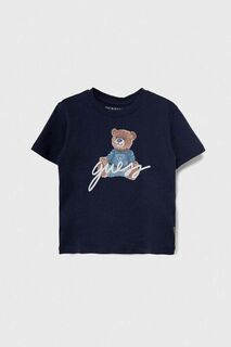 Детская хлопковая футболка Guess, темно-синий