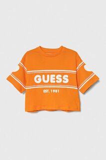 Детская хлопковая футболка Guess, оранжевый