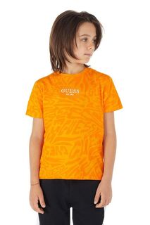 Детская хлопковая футболка Guess, оранжевый