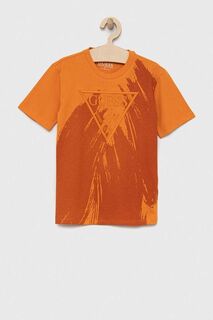 Детская хлопковая футболка Guess, оранжевый