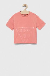 Детская хлопковая футболка Guess, розовый
