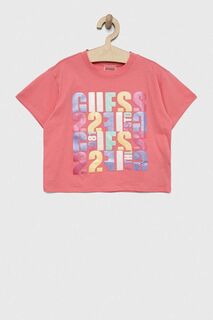Детская хлопковая футболка Guess, розовый