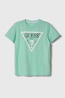Детская хлопковая футболка Guess, бирюзовый