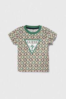 Детская хлопковая футболка Guess, зеленый