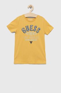 Детская хлопковая футболка Guess, желтый