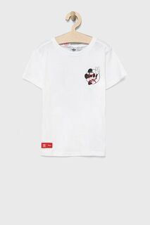 Детская хлопковая футболка adidas Originals x Disney HF7576, белый
