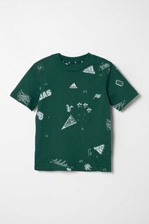 Детская хлопковая футболка adidas J BLUV Q3 AOPT, зеленый