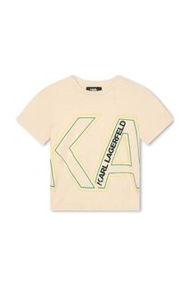 Детская хлопковая футболка Karl Lagerfeld, бежевый