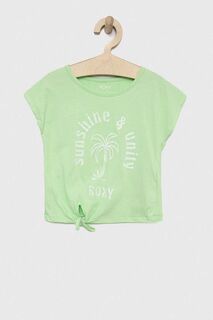Детская хлопковая футболка Roxy, зеленый