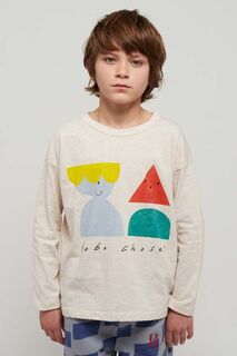 Детская хлопковая футболка с длинными рукавами Bobo Choses, бежевый