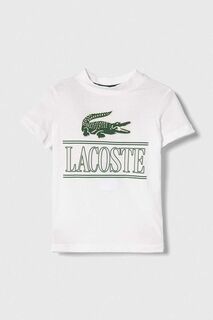 Детская хлопковая футболка Lacoste, белый