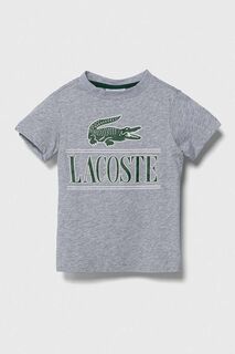 Детская хлопковая футболка Lacoste, серый
