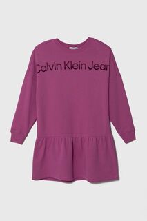 Хлопковое детское платье Calvin Klein Jeans, фиолетовый