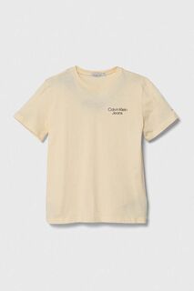 Детская хлопковая футболка Calvin Klein Jeans, бежевый