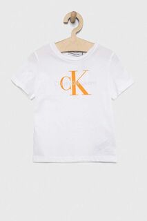 Детская хлопковая футболка Calvin Klein Jeans, белый