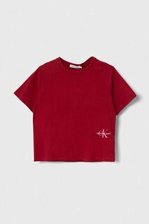 Детская хлопковая футболка Calvin Klein Jeans, бордовый