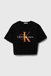 Детская хлопковая футболка Calvin Klein Jeans, черный