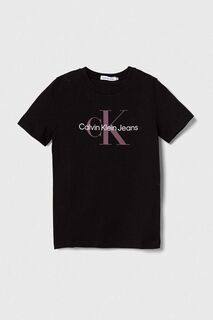 Детская хлопковая футболка Calvin Klein Jeans, черный