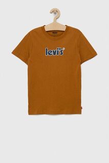 Детская хлопковая футболка Levi&apos;s, коричневый Levis