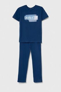 Детские хлопковые пижамы Calvin Klein Underwear, темно-синий