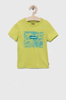 Детская хлопковая футболка Levi&apos;s, зеленый Levis