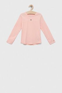Детская хлопковая футболка с длинными рукавами Tommy Hilfiger, розовый
