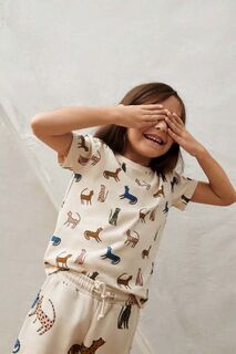 Детская хлопковая футболка Liewood, бежевый