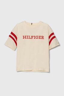Детская хлопковая футболка Tommy Hilfiger, бежевый
