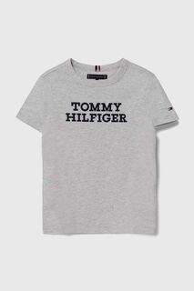 Детская хлопковая футболка Tommy Hilfiger, серый