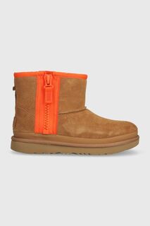 Детские замшевые зимние сапоги UGG KIDS CLASSIC MINI ZIPPER TAPE L, бежевый