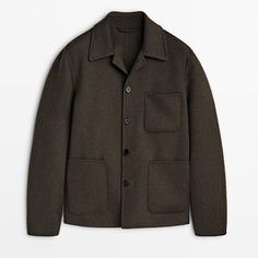 Куртка-рубашка Massimo Dutti Double-faced 100% Wool - Studio, темно-оливковый