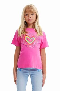 Детская хлопковая футболка Desigual, розовый