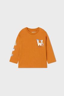 Хлопковая футболка Mayoral с длинными рукавами для малышей., оранжевый