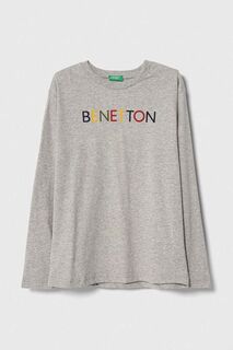 Детская хлопковая футболка с длинными рукавами United Colors of Benetton, серый