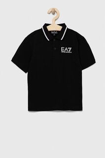 Детская хлопковая рубашка-поло EA7 Emporio Armani, черный