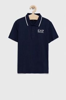 Детская хлопковая рубашка-поло EA7 Emporio Armani, темно-синий